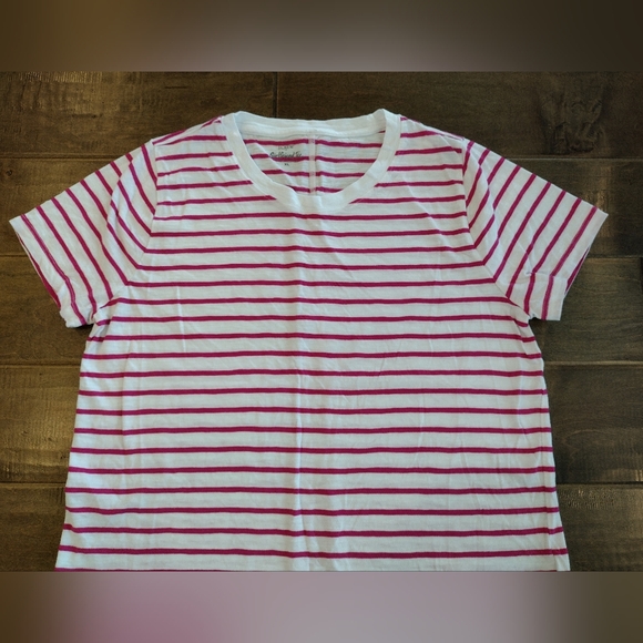 J.CREW Women's Girlfriend white pink striped short-sleeve T-shirt Tee XL - Picture 3 of 7